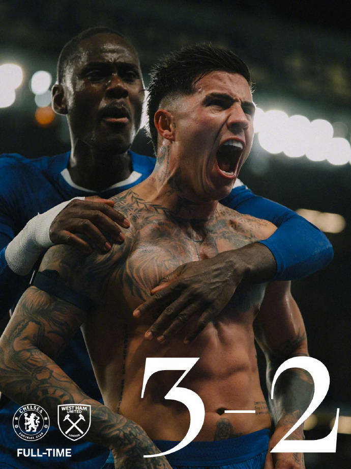 切尔西3比2西汉姆完成双杀，恩佐绝杀球证明关键性，主帅应变到位